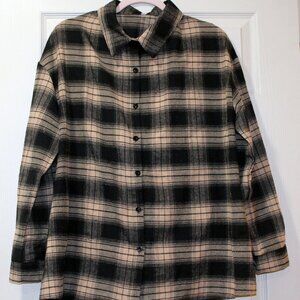 Black and Brown Plaid Flannel Shirt by Shein, Size Lg